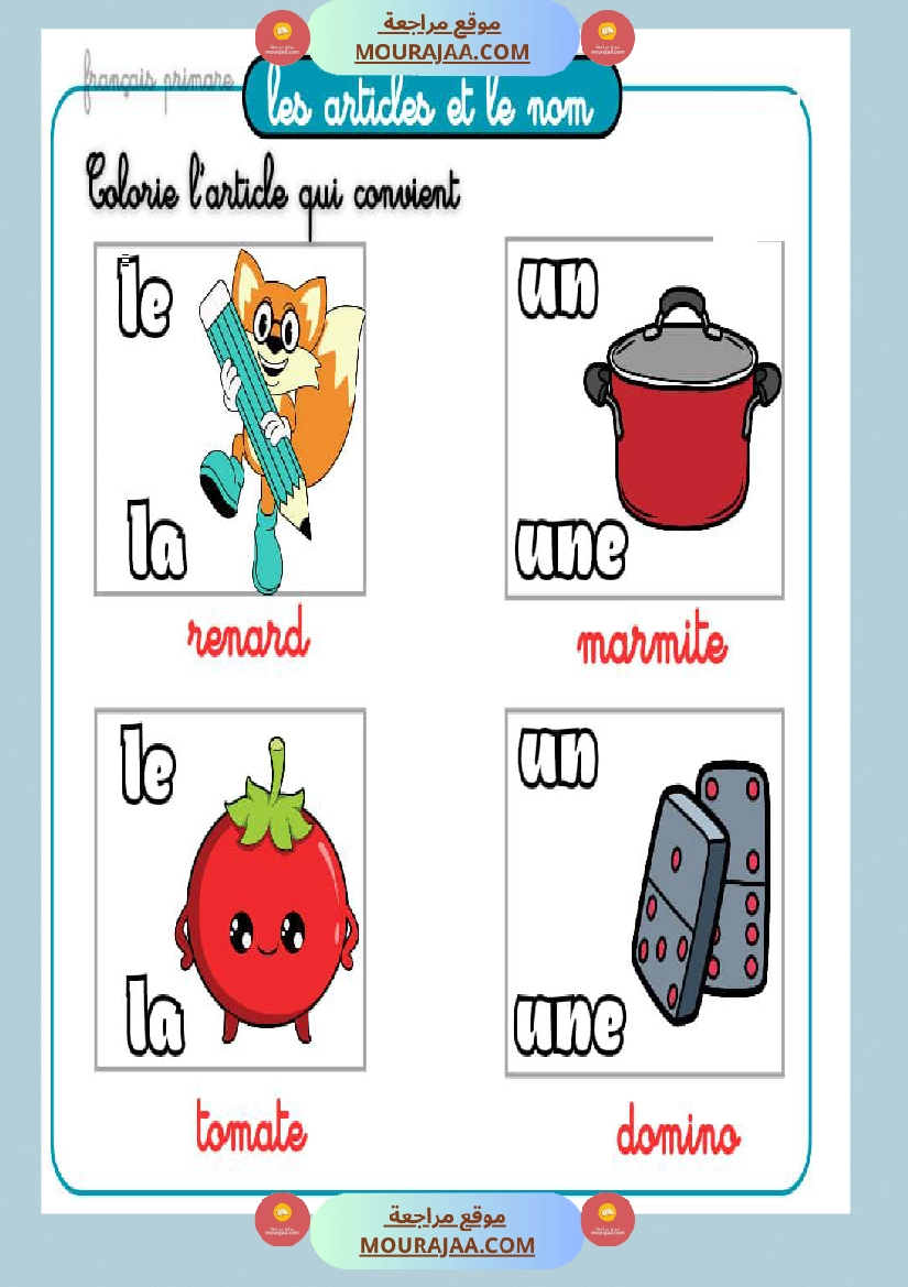 exercices les articles et le nom صفحة 8