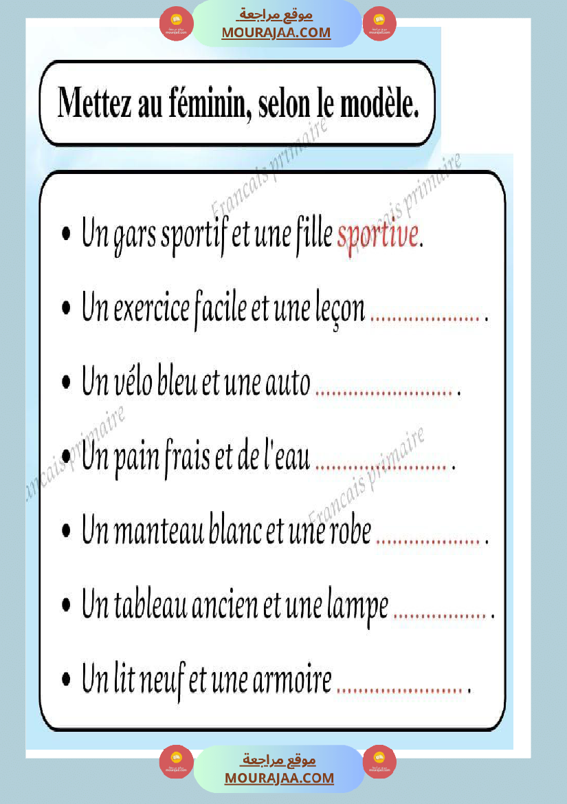 exercices sur les feminins et les masculins