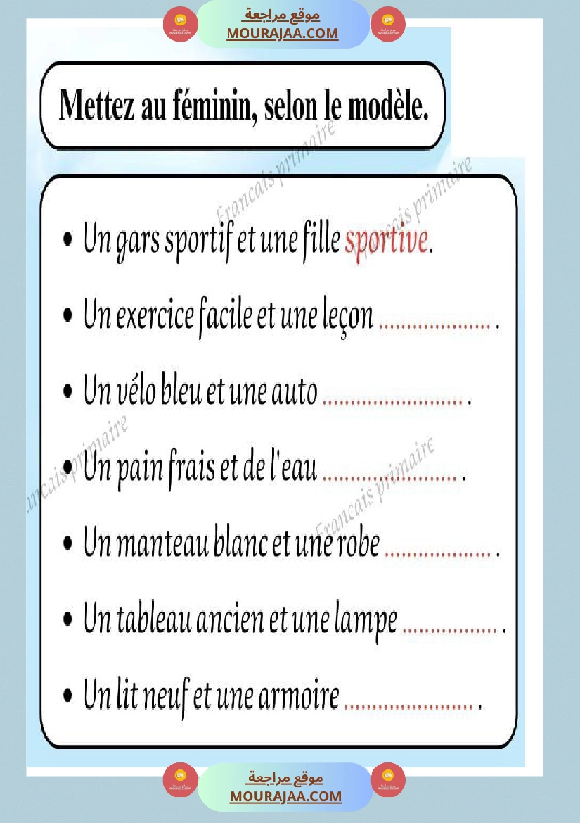exercices sur les feminins et les masculins صفحة 11
