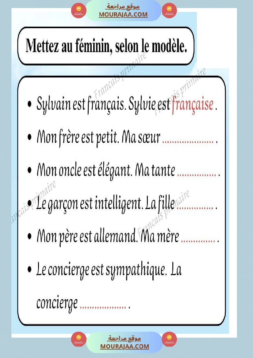 exercices sur les feminins et les masculins صفحة 12