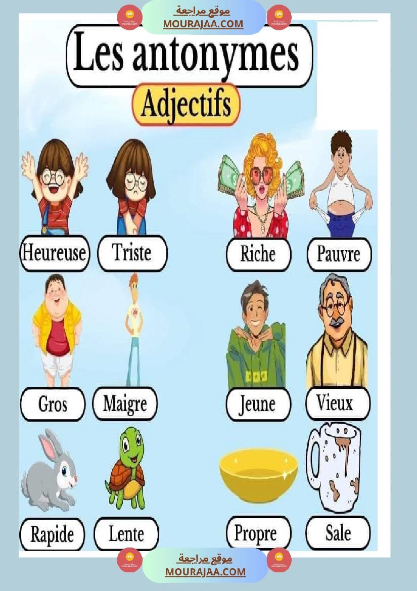 les antonymes adjectifs classe ce