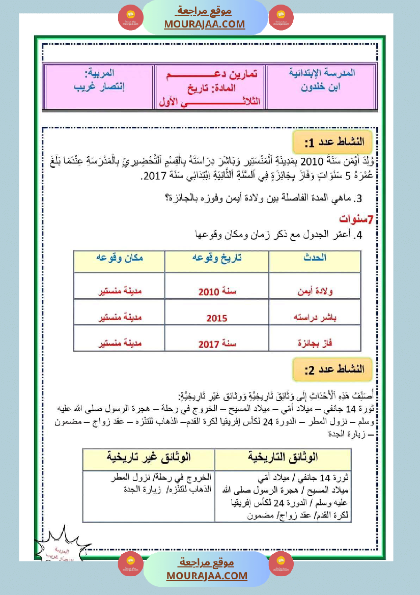 إدماج تاريخ سنة خامسة مع الاصلاح