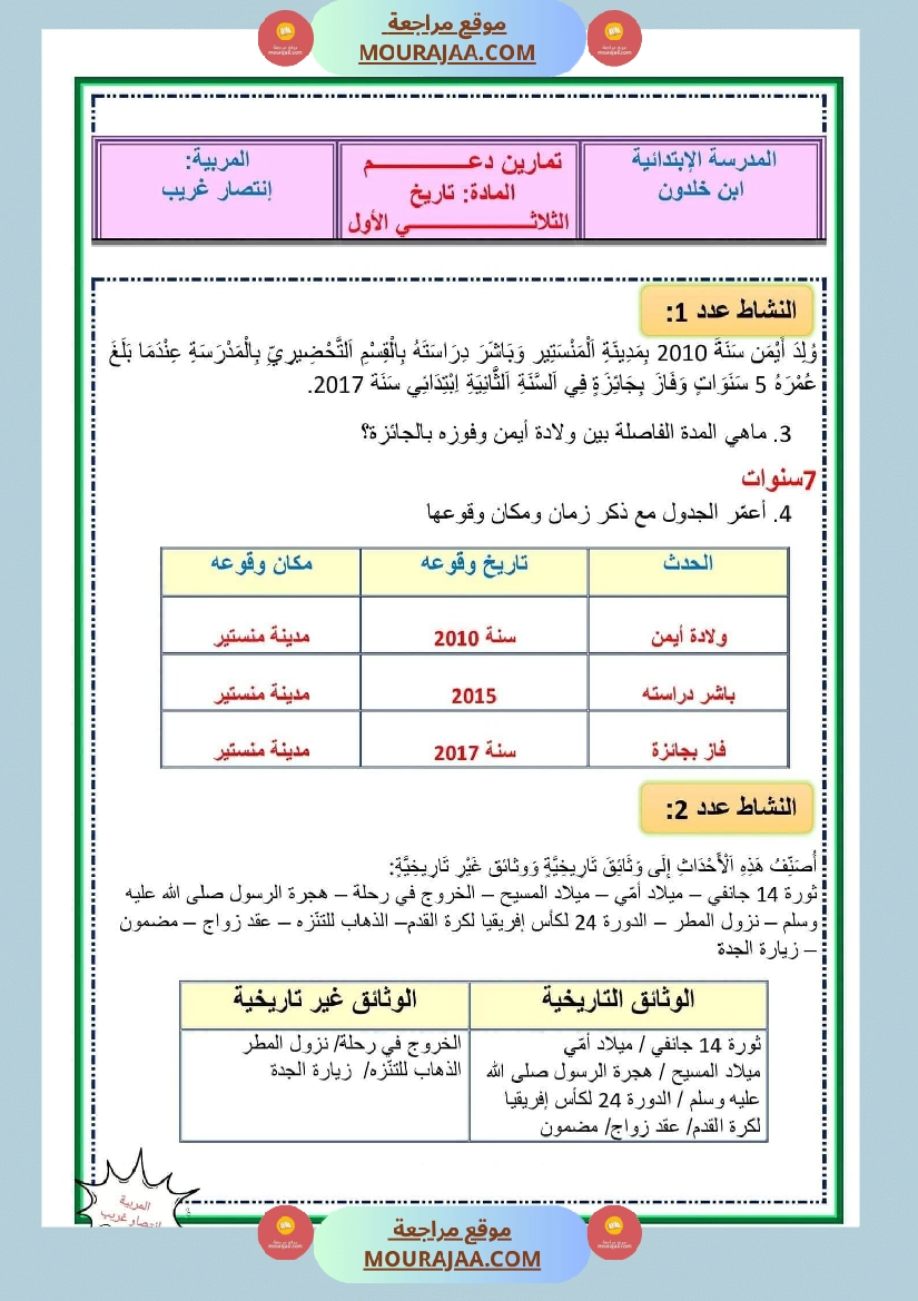 ادماج تاريخ الثلاثي الاول مع الاصلاح سنة خامسة صفحة 4