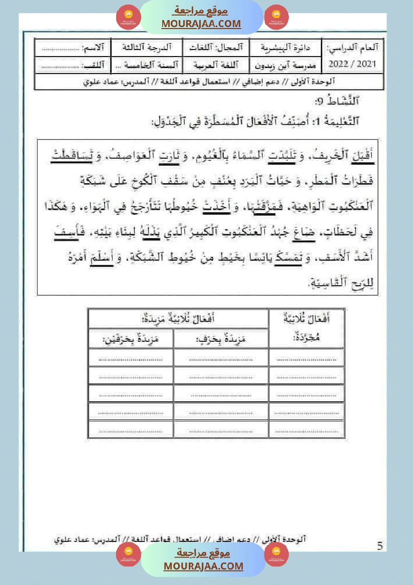 مراجعة و اختبارات في اللغة العربية للسنة الخامسة صفحة 20