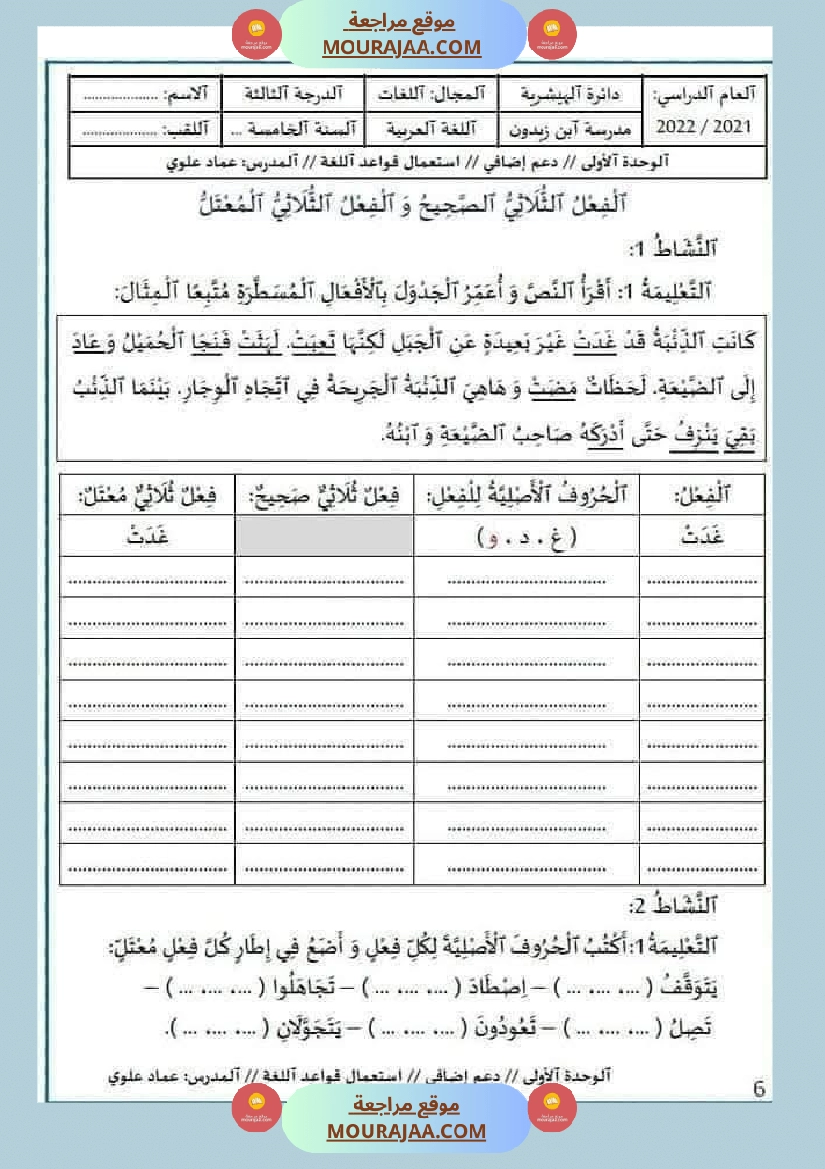 مراجعة و اختبارات في اللغة العربية للسنة الخامسة صفحة 21