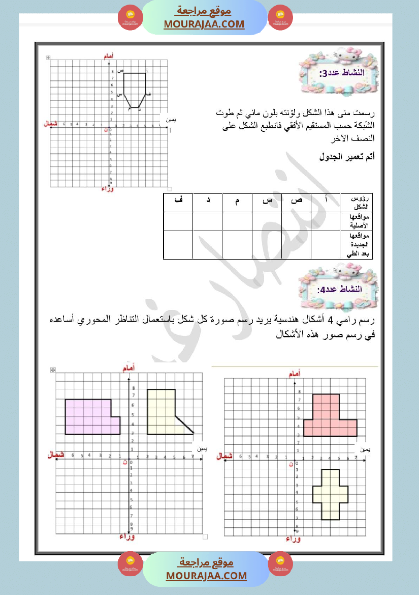 تمارين التناظر المحوري سنة الخامسة رياضيات