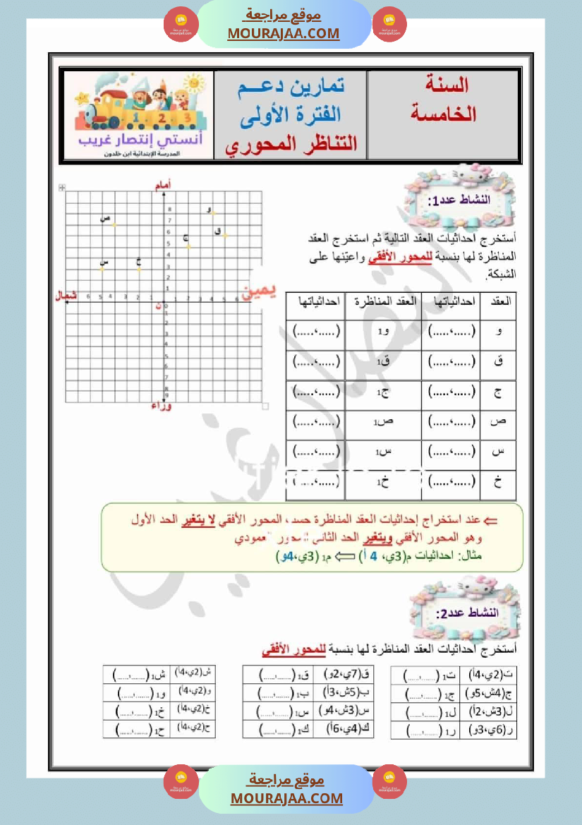 تمارين دعم في الرياضيات للسنة الخامسة