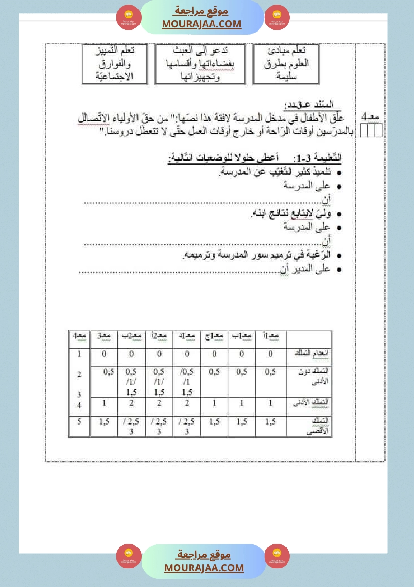 امتحانات السنة الخامسة الثلاثي الأول صفحة 4