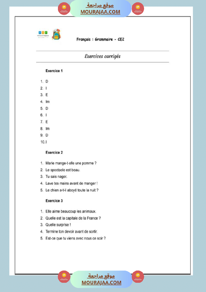 5eme annee les types de phrases lecon exercices et correction