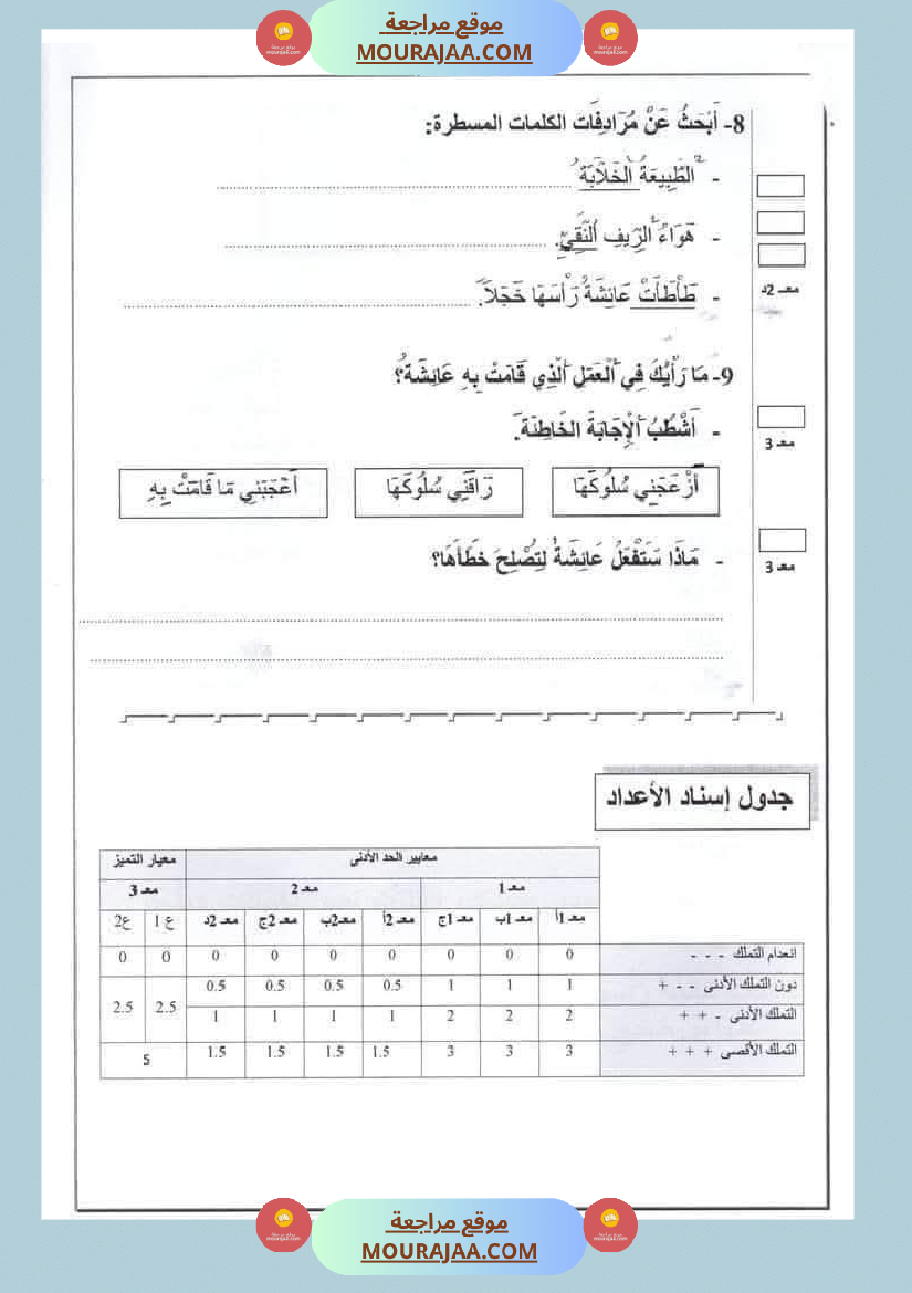 امتحانات الثلاثي الاول السنة ثانية قراءة اسلامية رياضيات