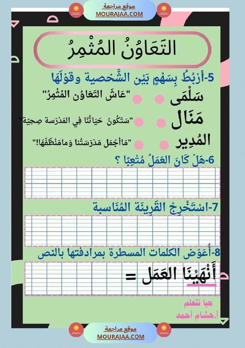 السنة الثانية نص قراءة وفهم ونشاط في الانتاج للوحدة الاولى