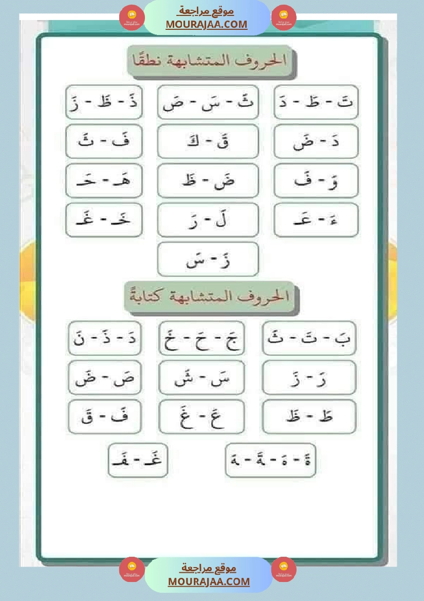 السنة ثانية الحروف المتشابهة لتثبيتها صفحة 12
