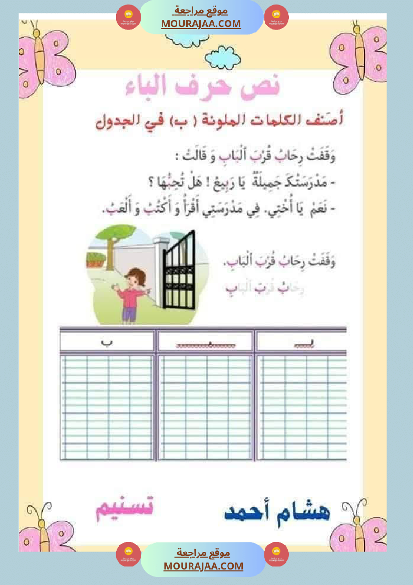 السنة اولى نصوص الوحدة الاولى الباء اللام الميم الراء قراءة وفهم انتاج
