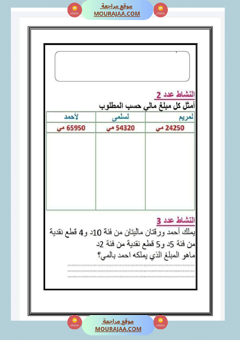 تمارين رياضيات السنة الرابعة الثلاثي الاول