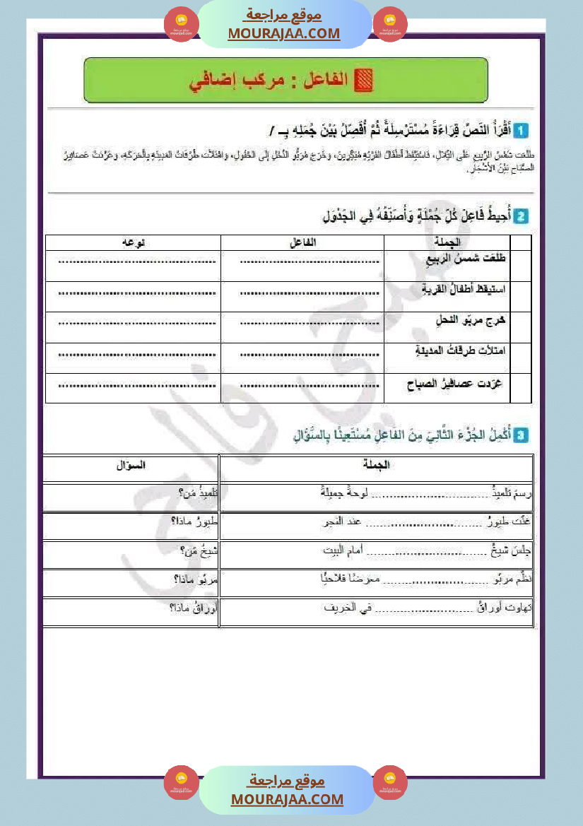 قواعد اللغة الفاعل مركب اضافي السنة الرابعة