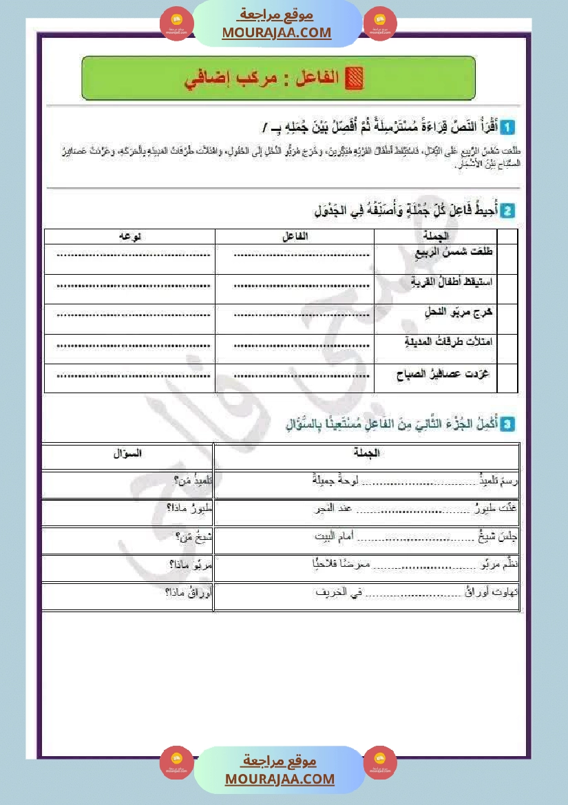 قواعد اللغة الفاعل مركب اضافي السنة الرابعة صفحة 2