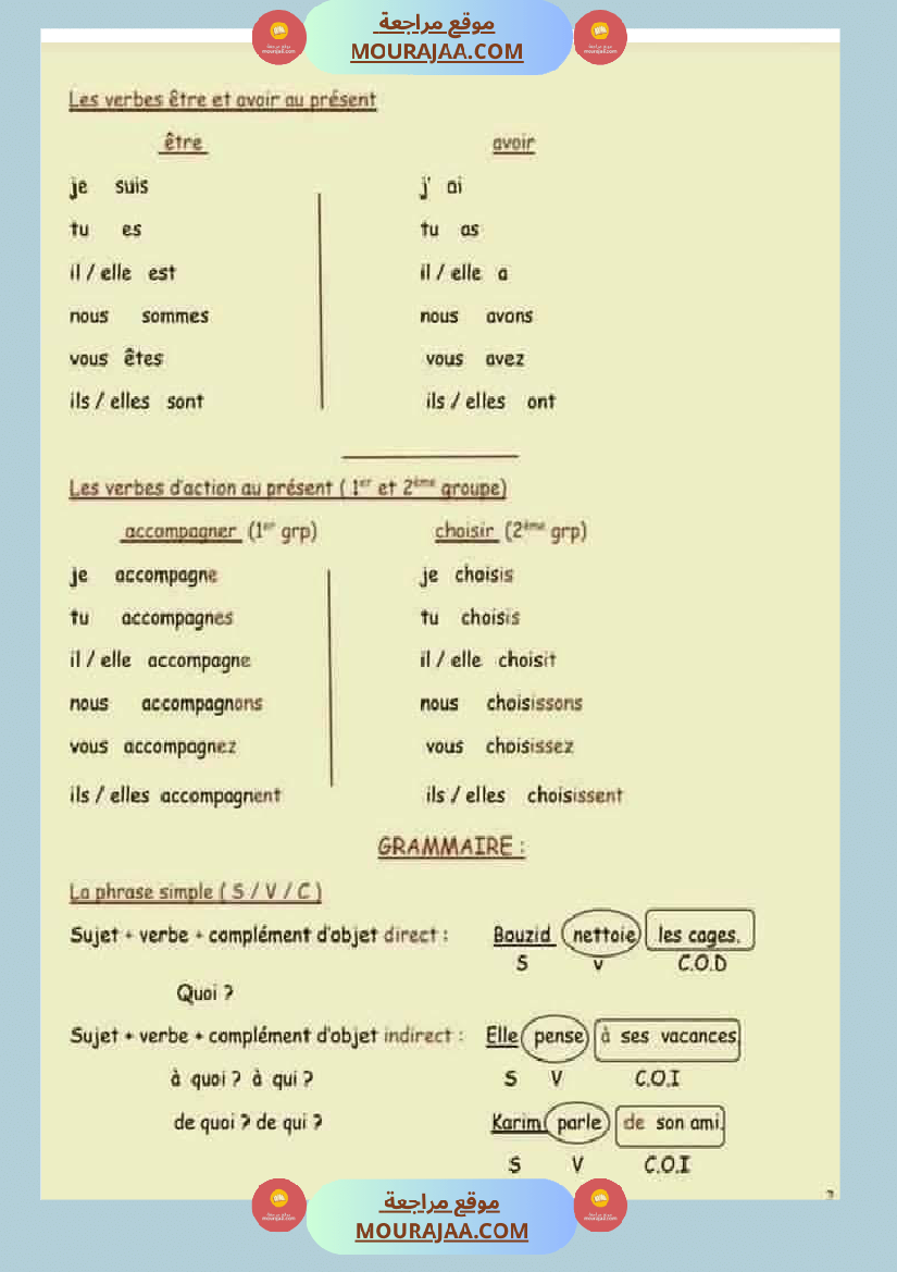 fiche 6eme annee langue