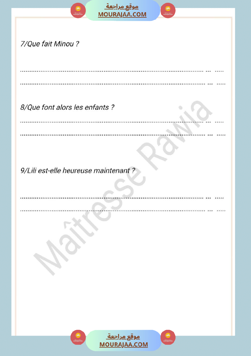 3eme annee lecture comprehension texte minou 3eme