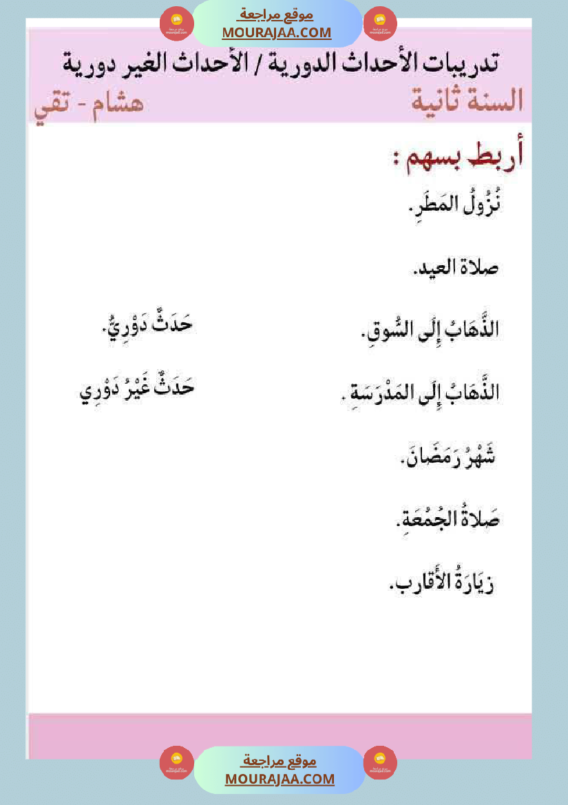 السنة الثالثة بحث حول حاجة الانسان والحيوان للتنقل والأحداث الدورية والغير دورية مرفق بالتطبيقات