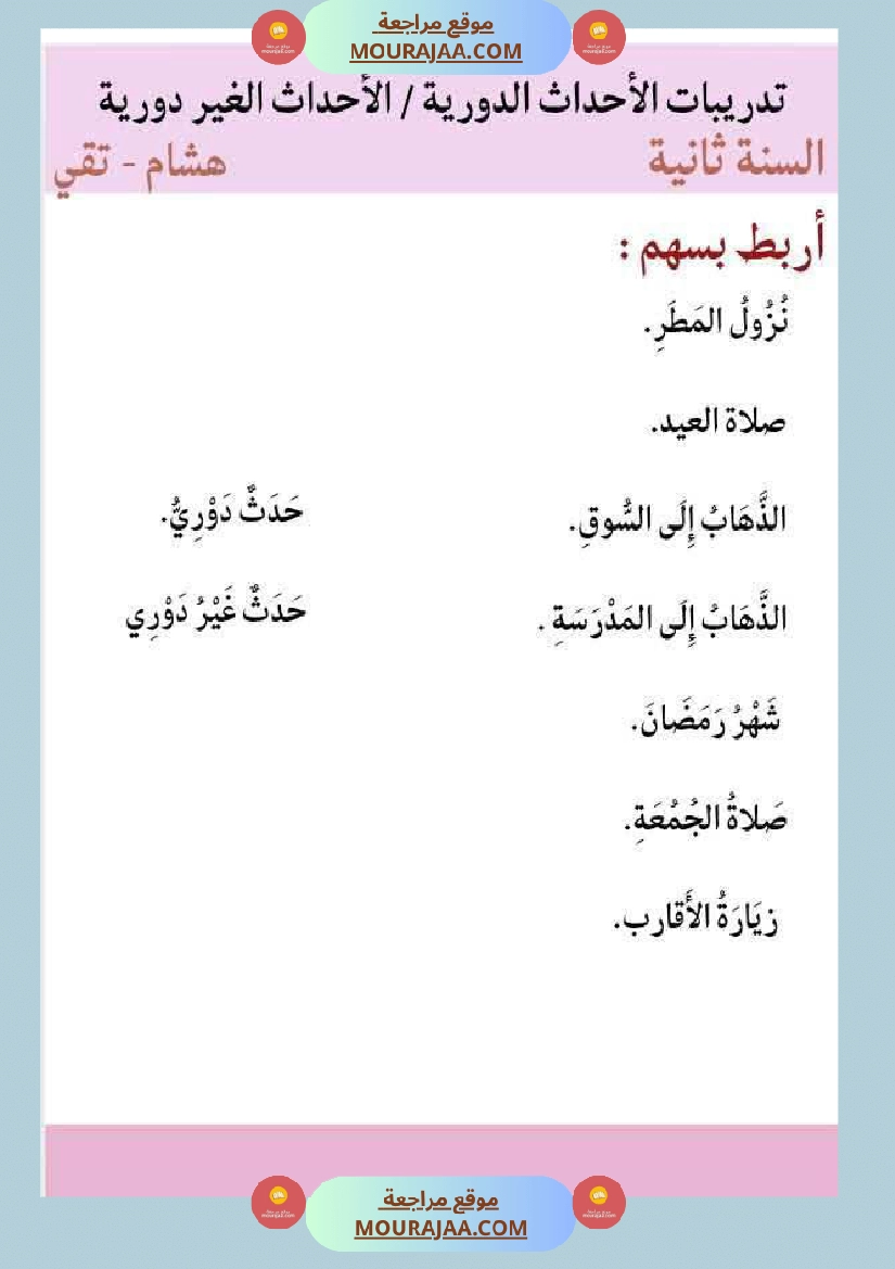 السنة الثالثة بحث حول حاجة الانسان والحيوان للتنقل والأحداث الدورية والغير دورية مرفق بالتطبيقات صفحة 9