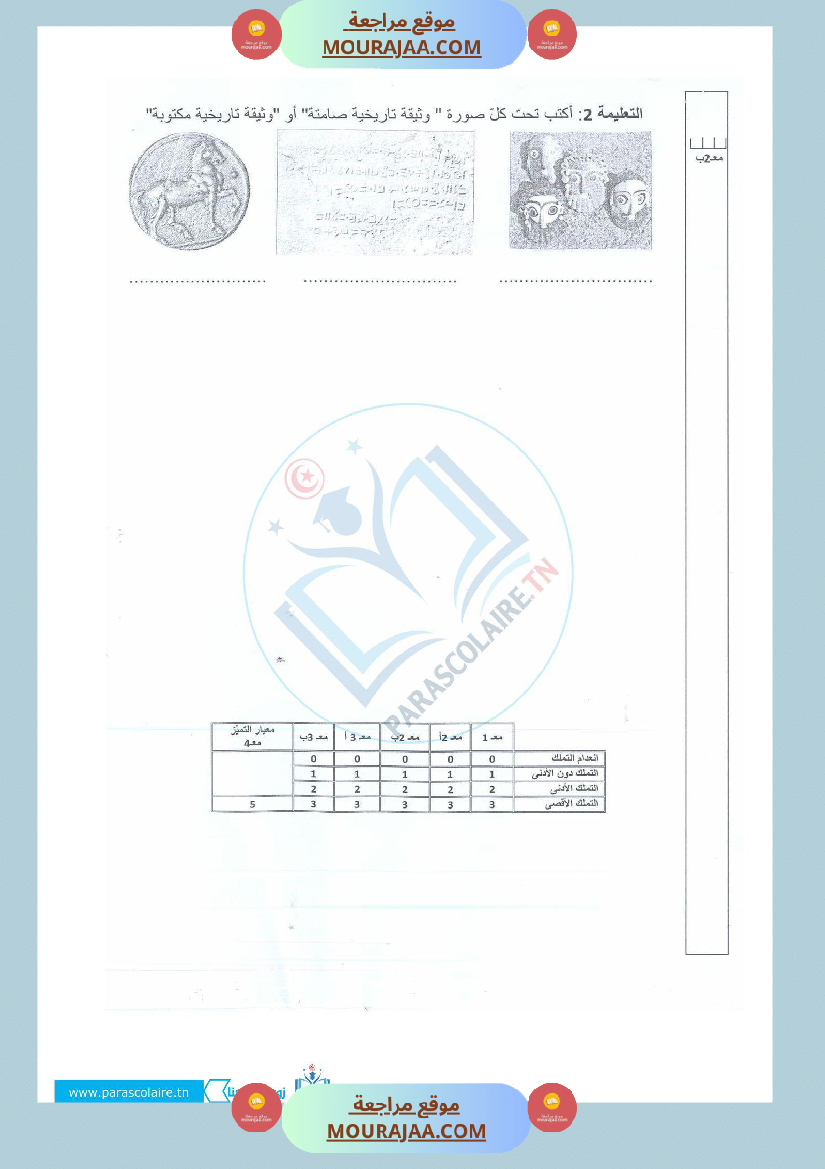 إمتحانات سنة خامسة ابتدائي تاريخ الثلاثي الأول