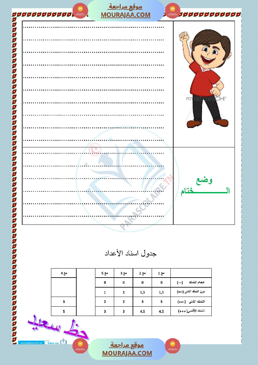 امتحانات الثلاثي الاول سنة خامسة انتاج كتابي