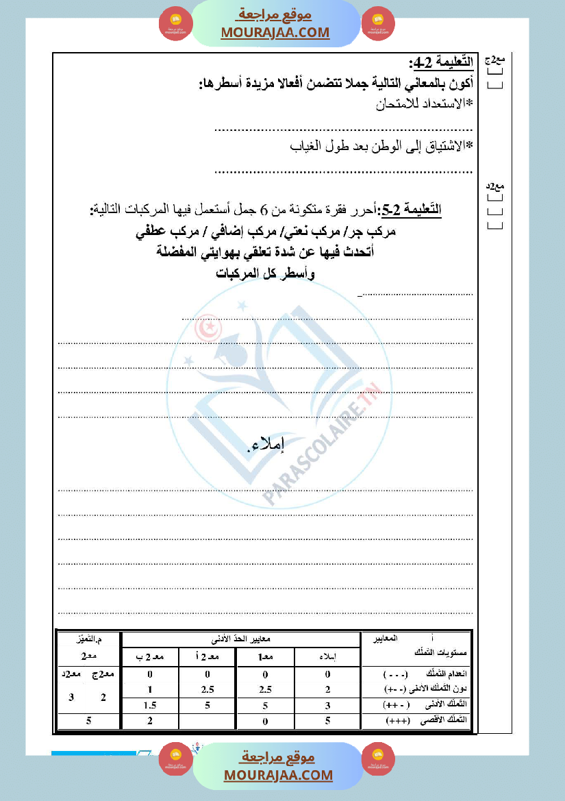 امتحانات الثلاثي الاول سنة خامسة لغة