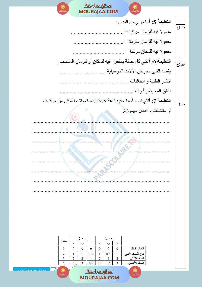 امتحانات الثلاثي الاول سنة خامسة لغة