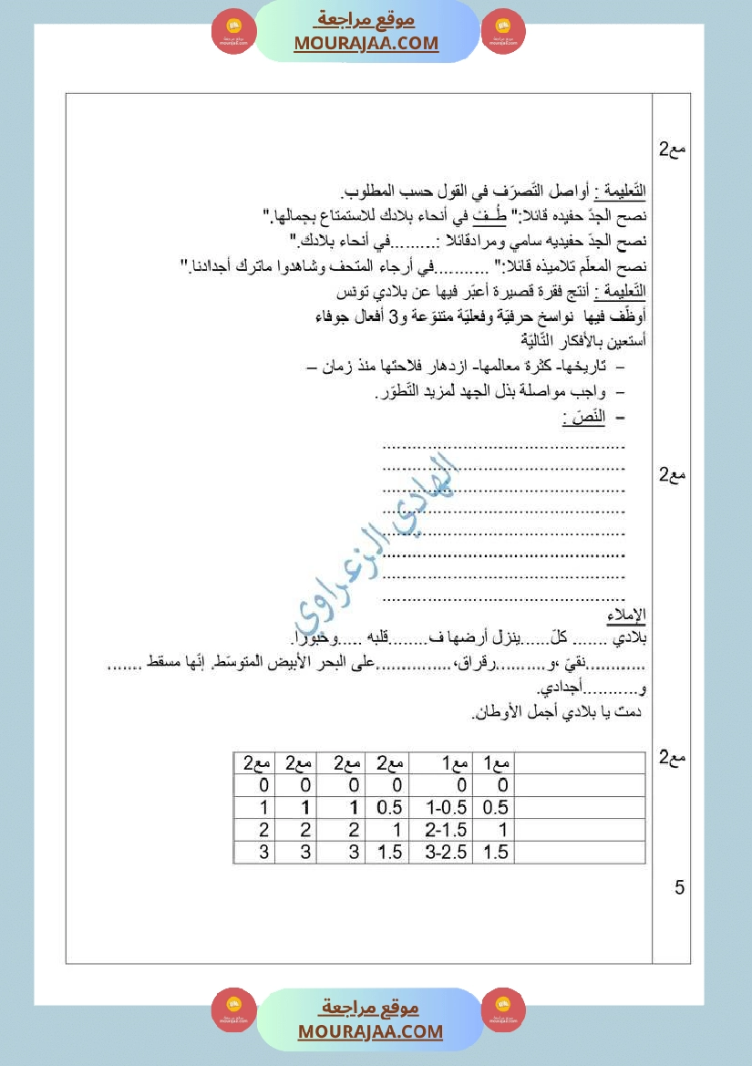 تقييم قواعد لغة للسنة الخامسة الثلاثي الثالث صفحة 2