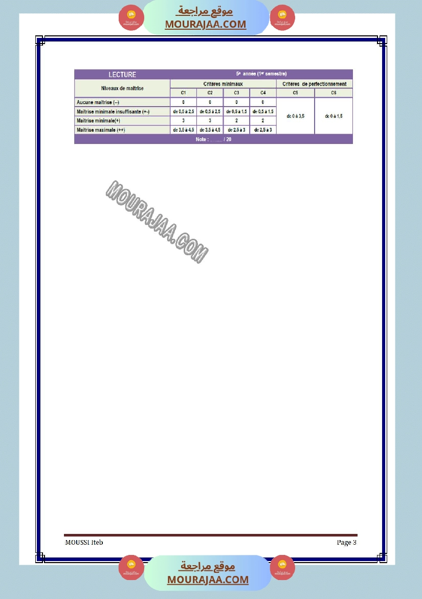 امتحانات الثلاثي الاول سنة خامسة فرنسية
