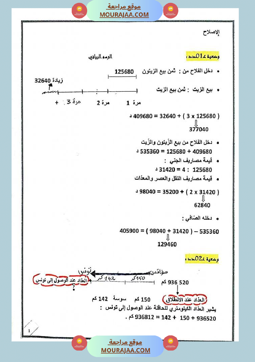 اختبار الثلاثي الأول سنة خامسة في الرّياضيّات