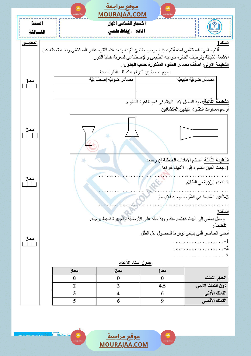 امتحانات الثلاثي الاول سنة خامسة ايقاظ علمي