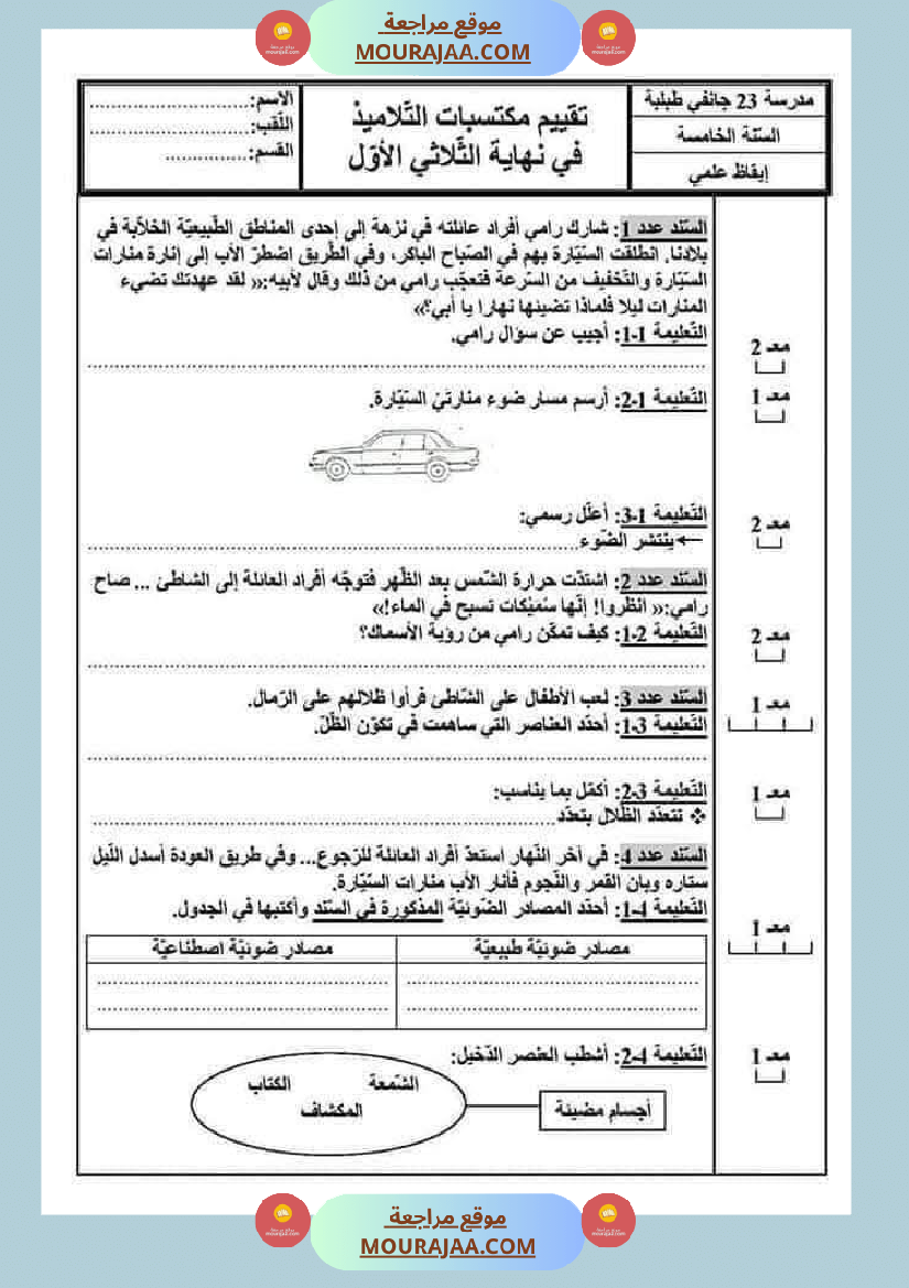 سنة خامسة ايقاظ علمي امتحانات الثلاثي الاول