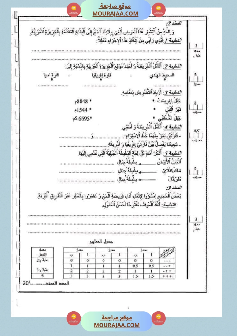 سنة خامسة ابتدائي تاريخ جغرافيا تربية اسلامية الثلاثي الأول صفحة 4