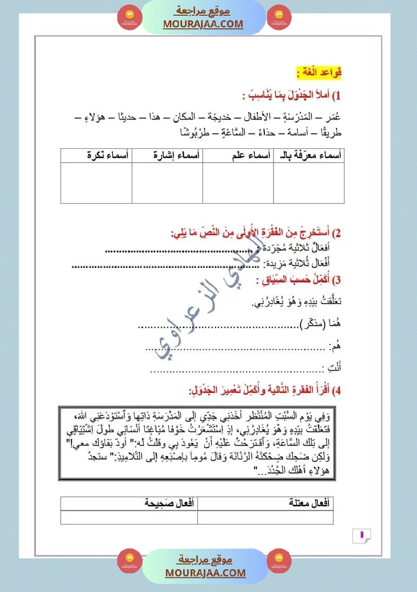 من حصة دعم عن بعد وضعية إدماجية وحدة 1 سنة خامسة صفحة 2