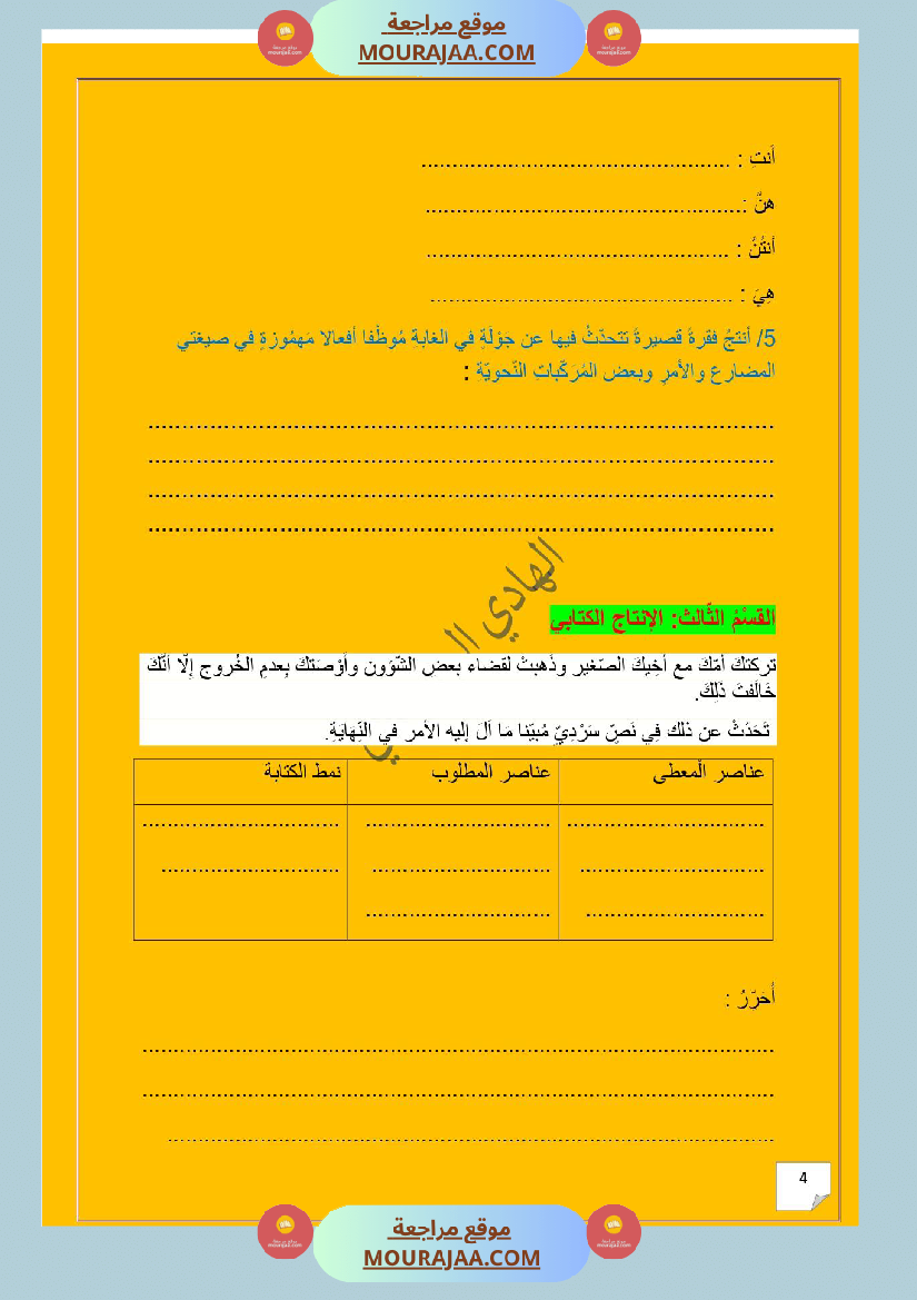 وحدة إدماجية في اللغة العربية للسنة الخامسة الوحدة الثانية