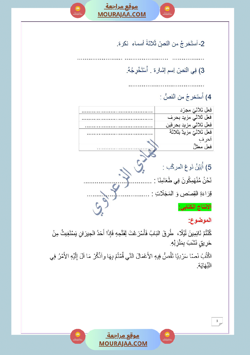 وضعية إدماجية في اللغة العربية للسنة الخامسة الوحدة 01
