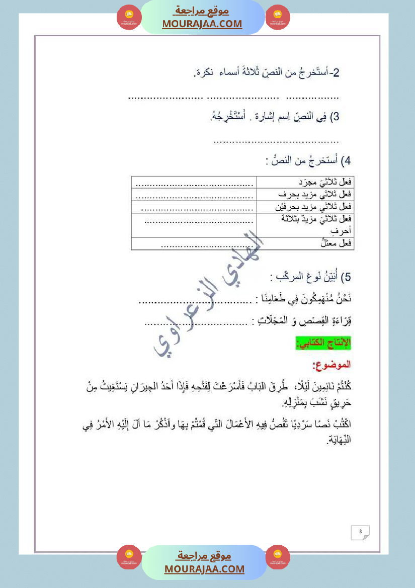 وضعية إدماجية في اللغة العربية للسنة الخامسة الوحدة 01 2