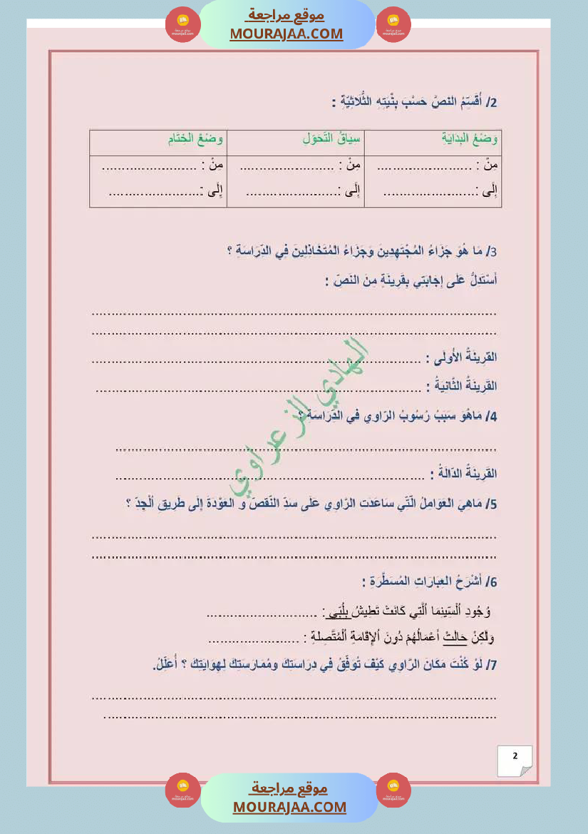 وضعية ادماجية في اللغة العربية الوحدة الثالثة 1 للسنة 5