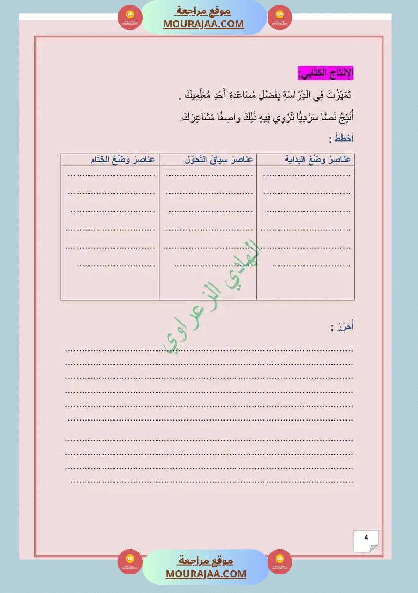 وضعية ادماجية في اللغة العربية الوحدة الثالثة 1 للسنة 5 صفحة 4