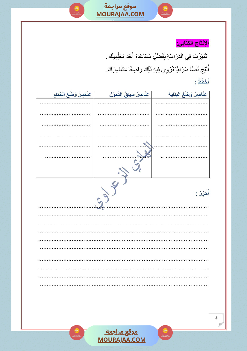 وضعية ادماجية في اللغة العربية للسنة 5 الوحدة الثالثة 3