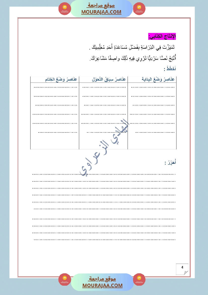 وضعية ادماجية في اللغة العربية للسنة 5 الوحدة الثالثة 3 صفحة 4
