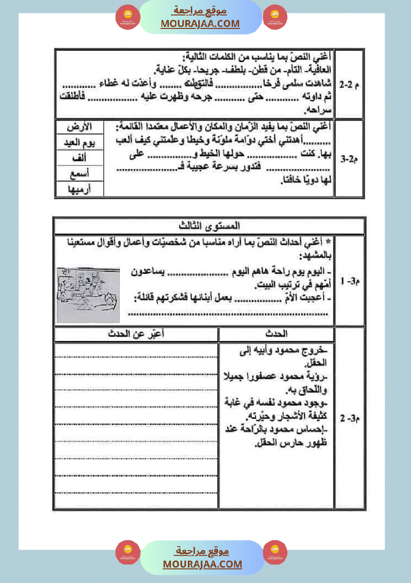 امتحانات الثلاثي الأول سنة ثانية انتاج كتابي