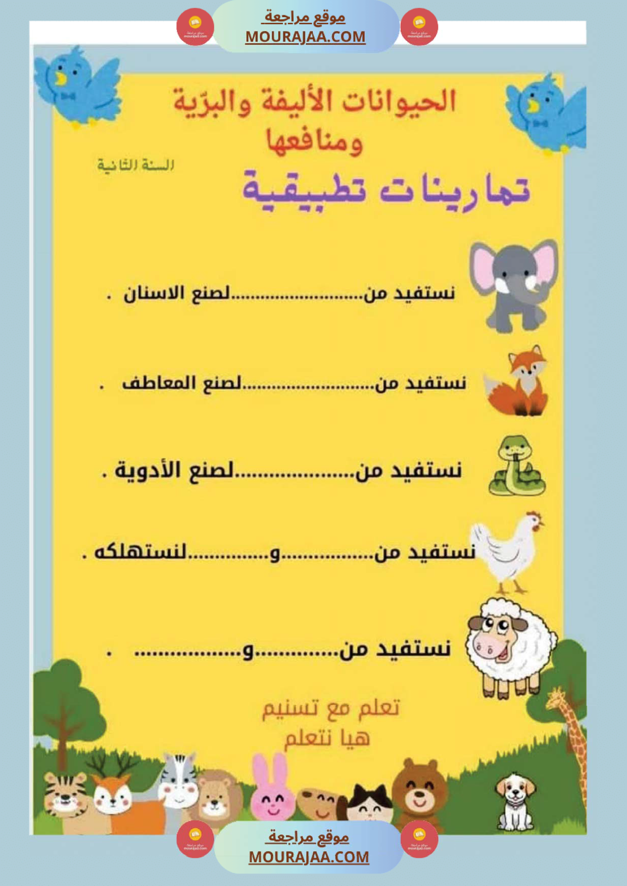 السنة ثانية بحوث وخلاصات الايقاظ الثلاثي الاول كامل مرفقة بتطبيقات الحيوانات النباتات التغطية صفحة 9