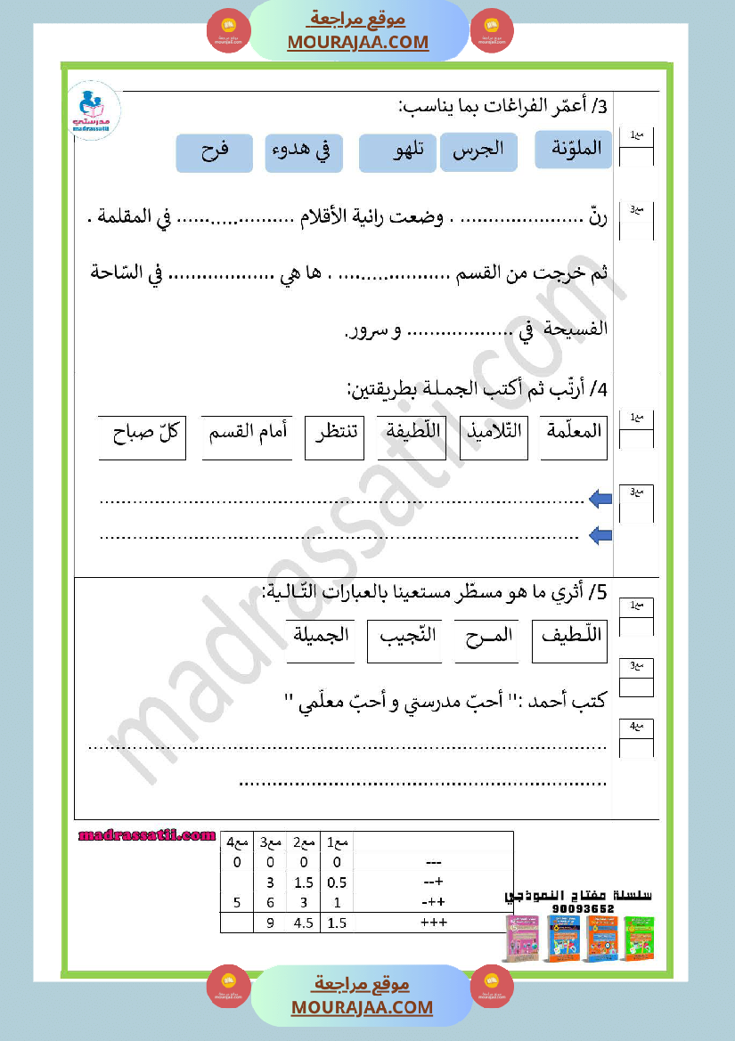 امتحانات الثلاثي الأول سنة أولى انتاج كتابي