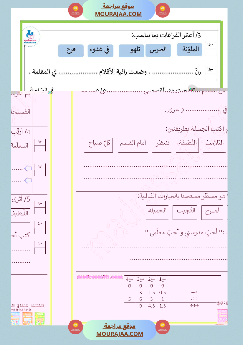 امتحانات الثلاثي الأول سنة أولى انتاج كتابي