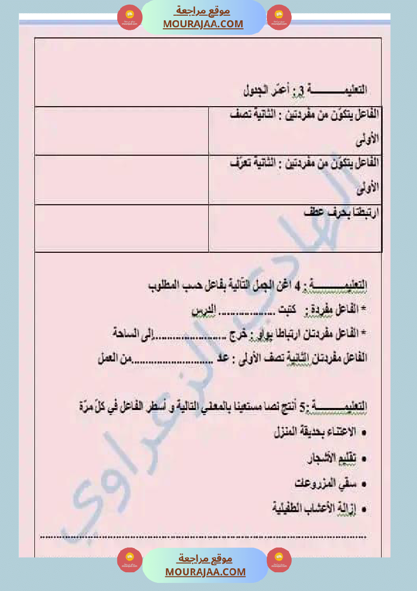 تقييم لغة قراءة سنة رابعة انموذج 1 الوحدة الأولى