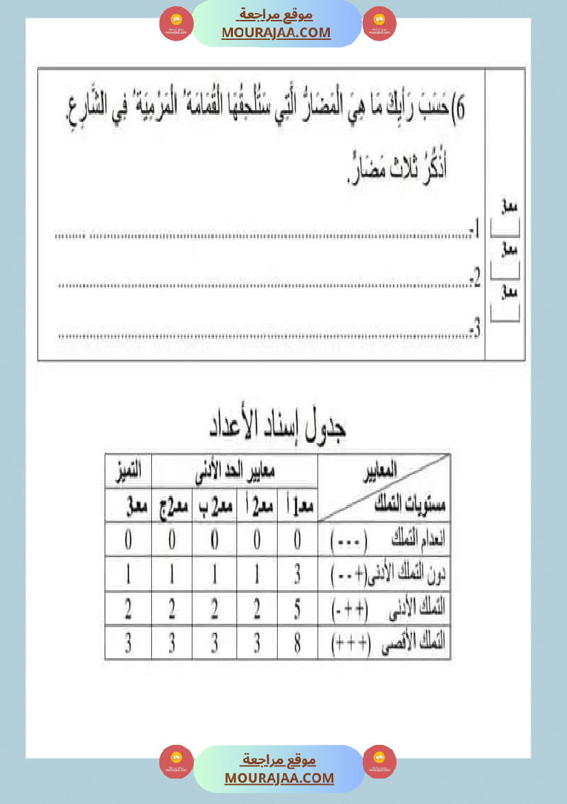 تقييمات سنة رابعة ثلاثي ثالث