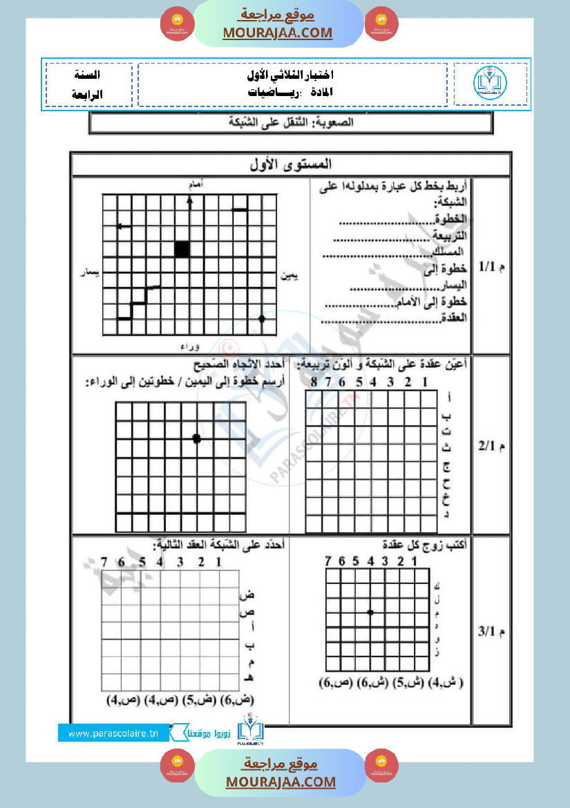 امتحانات الثلاثي الاول سنة رابعة رياضيات