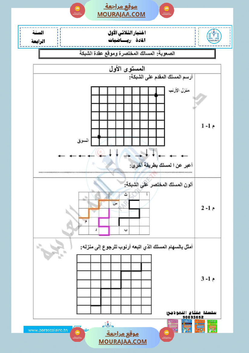 امتحانات الثلاثي الاول سنة رابعة رياضيات